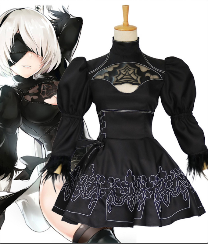 Game Nier Automata Yorha 2B Black Dress Cosplay Suit  Women Outfit Disguise Costume Set