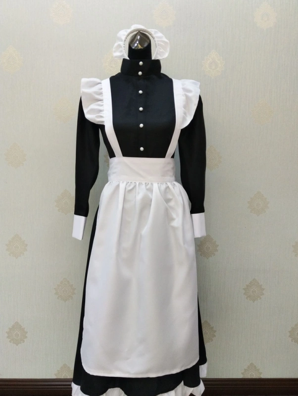 2 sets Classic black and white maid cos dress British style pearl thread long coffee shop Maid Dress Cosplay dress