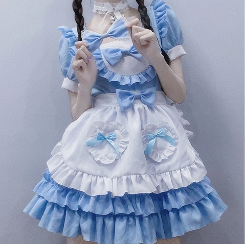 Lovely Cute Pure Lolita Maid Dress costume set Without socks