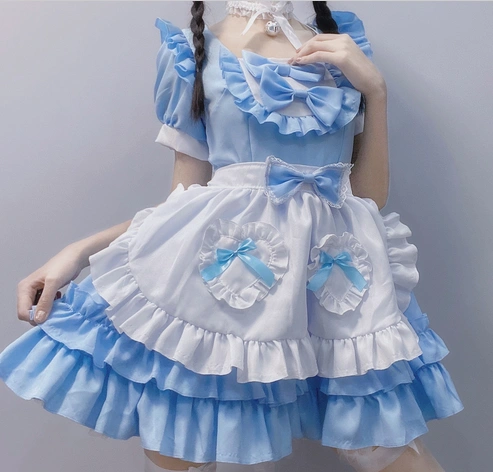 Lovely Cute Pure Lolita Maid Dress costume set Without socks