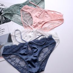 sexy panties female lace seduction hollow tie mesh transparent thin taste low-waisted hip triangle pants