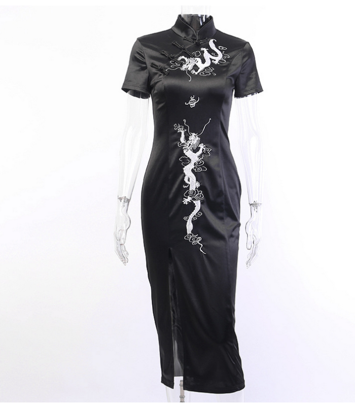 2 Sets Sexy Black Embroidered Chinese cheongsam