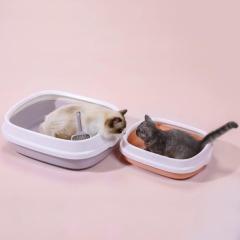 Low side litter basin manufacturer wholesale oval pet products splash proof semi closed Cat Toilet folding litter Basin