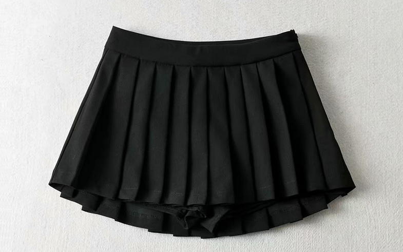 2 sets High waist solid color slim college pleated skirt