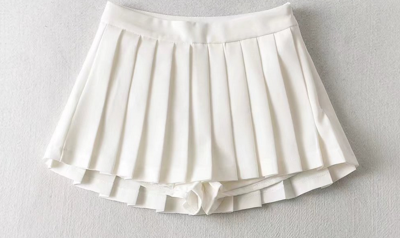 2 sets High waist solid color slim college pleated skirt
