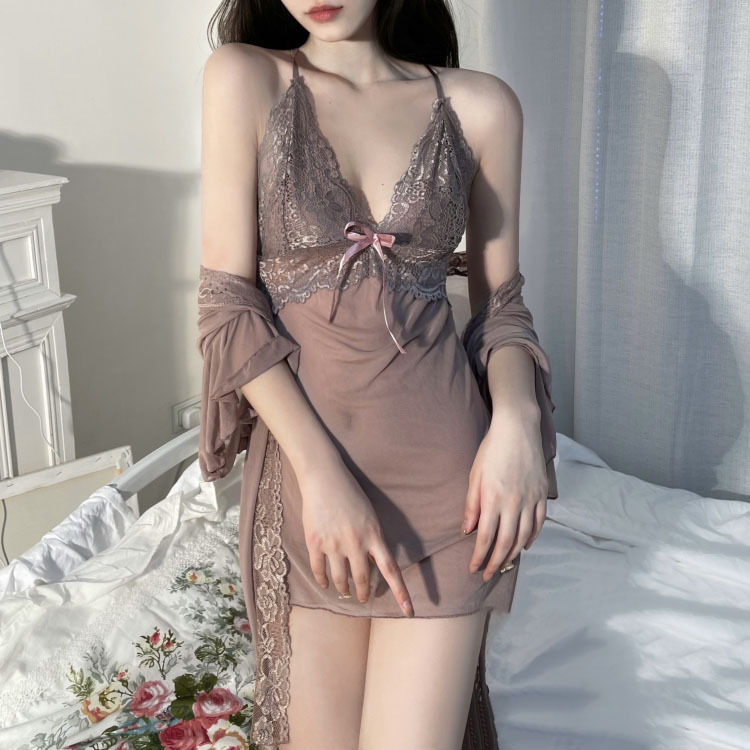 New sexy underwear sexy suspender nightdress three piece suit transparent mesh lace hot passion