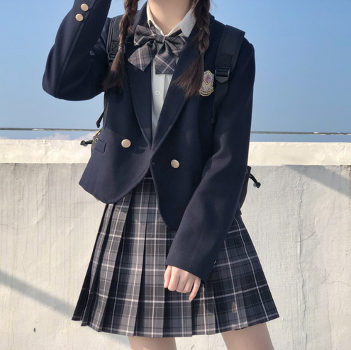 JK uniform skirt genuine Japanese pleated skirt plaid skirt college style short skirt black suit