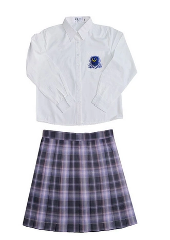 JK uniform embroidered white shirt night Plaid pleated skirt cute student school cosplay costume set Without flower，shoes or socks