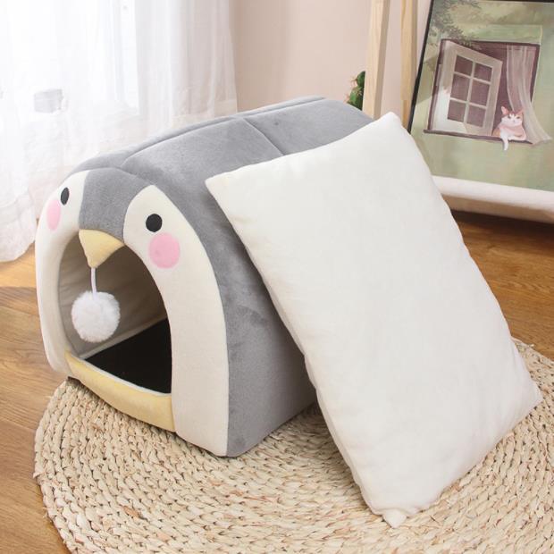 Cartoon pet nest four seasons warm cat nest semi closed cat bed net red cat house pet supplies dog nest