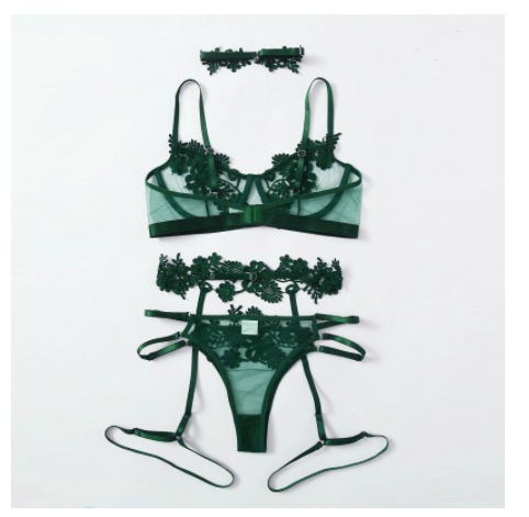 Cut-Out Floral Embroidery Sexy Lingerie Underwear Women Set Underwire Bra Lingerie Set Perspective Sensual Garter Belt Brief Set
