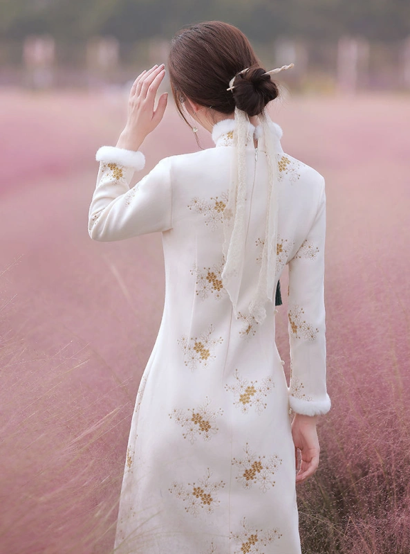 new plush thickened warm embroidery elegant retro improved dress cheongsam