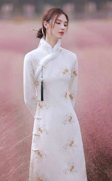 new plush thickened warm embroidery elegant retro improved dress cheongsam