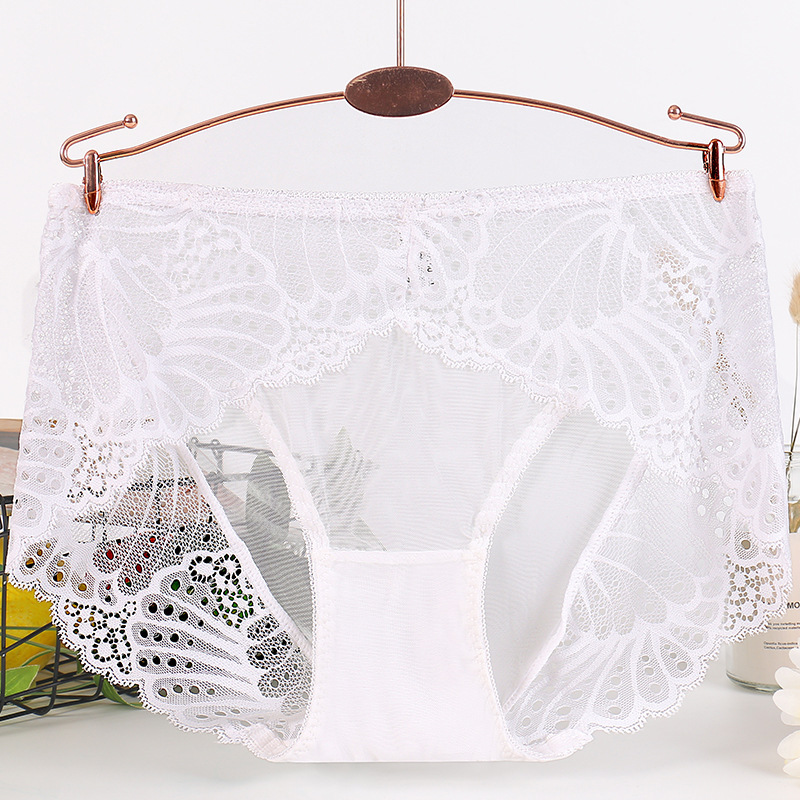 sexy lace mid-waist panties female transparent taste seduction cotton thin model unmarked large size women's triangle pants