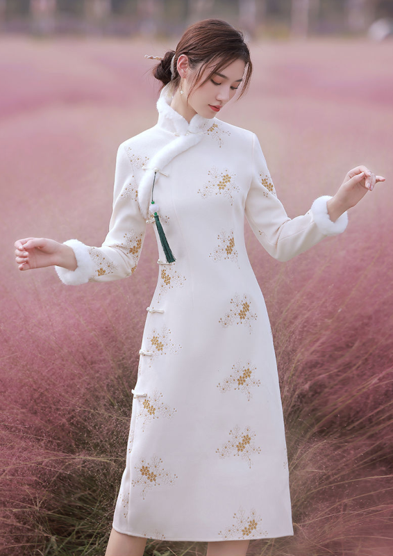 new plush thickened warm embroidery elegant retro improved dress cheongsam