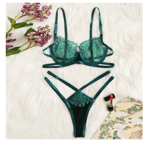 Thongs V-String Panties, Transparent Bra set Lingerie set Floral Lace Bralette Summer Sexy Sets Ladies Panty Underwear