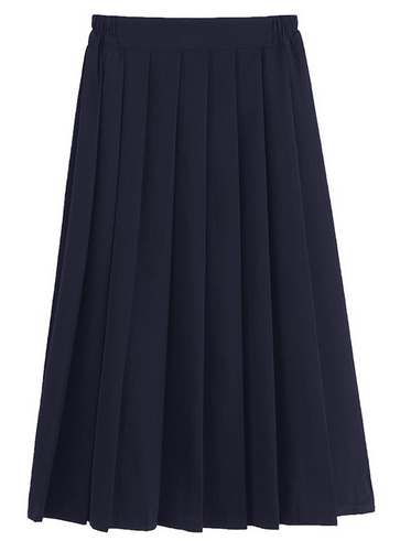 Spring women's basic JK uniform skirt elastic waist Navy pleated skirt Academic style