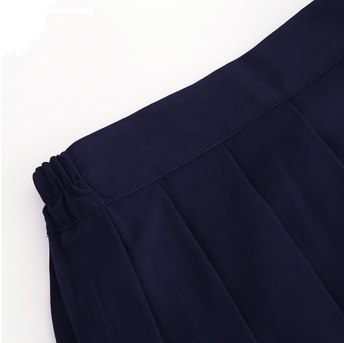 Spring women's basic JK uniform skirt elastic waist Navy pleated skirt Academic style