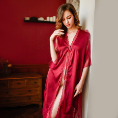 Sexy lingerie nightgown women spring and summer lace versatile long embroidery elegant long women's nightdress