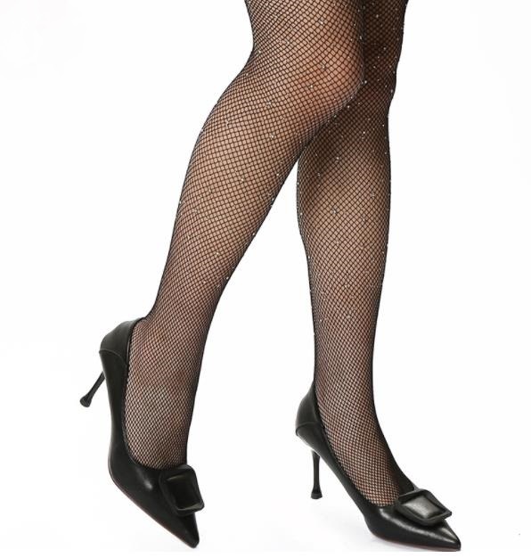 spring and summer thin sexy black hot diamond fishing net silk stockings net red INS with bright diamond bottomed pantyhose women