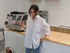 2 PCs Spring Autumn Women Shirts White Plain Loose Oversized Blouses Female Tops Loose BF Korean Style Blusas Pockets Without Bag