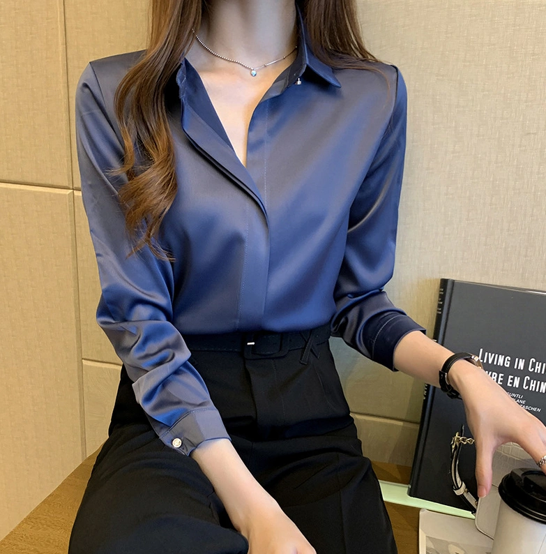 Silk Shirts Women White Shirt Women Long Sleeve Shirts Blouse Office Lady Satin Silk Blouse Tops Plus Size Woman Basic Shirt Top