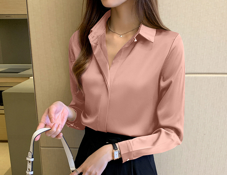 Silk Shirts Women White Shirt Women Long Sleeve Shirts Blouse Office Lady Satin Silk Blouse Tops Plus Size Woman Basic Shirt Top