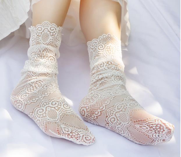 new net red goddess pile socks hollow boots socks lace large lace middle tube socks Japanese calf silk socks