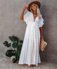 2 PCs Sexy Bikini Cover-ups Long White Tunic Casual Summer Beach Dress Elegant Women Plus Size Beach Wear Swim Suit Cover Up