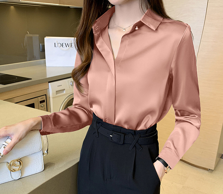 Silk Shirts Women White Shirt Women Long Sleeve Shirts Blouse Office Lady Satin Silk Blouse Tops Plus Size Woman Basic Shirt Top