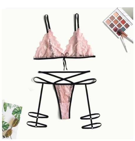 Sexy Lace Flower Wireless Bandage Bra Brief Sets With Garter Women's Underwear Set Sensual Lingerie Women