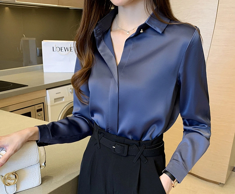 Silk Shirts Women White Shirt Women Long Sleeve Shirts Blouse Office Lady Satin Silk Blouse Tops Plus Size Woman Basic Shirt Top