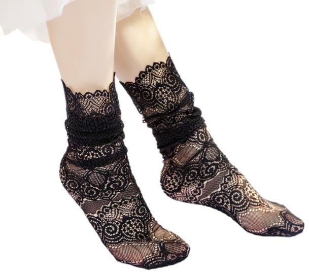 new net red goddess pile socks hollow boots socks lace large lace middle tube socks Japanese calf silk socks
