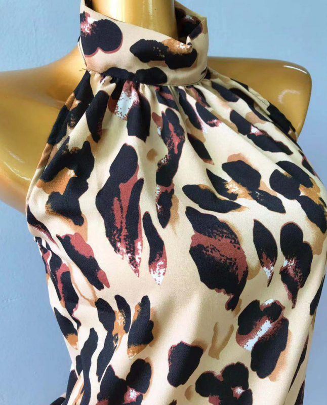 2 PCs Sexy Off Shoulder Leopard Blouse Chiffon Women Tops Summer 2019 Animal Print Casual Backless Sleeveless Shirts