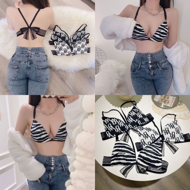 A front button women's breast wrapped zebra letter sexy sling back bow baby cotton triangle cup bra