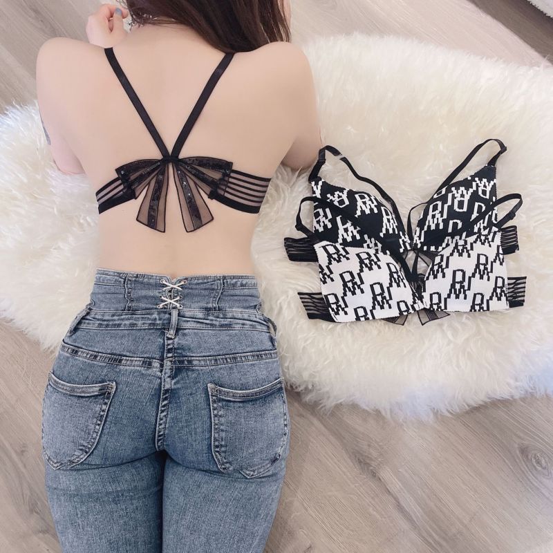 A front button women's breast wrapped zebra letter sexy sling back bow baby cotton triangle cup bra