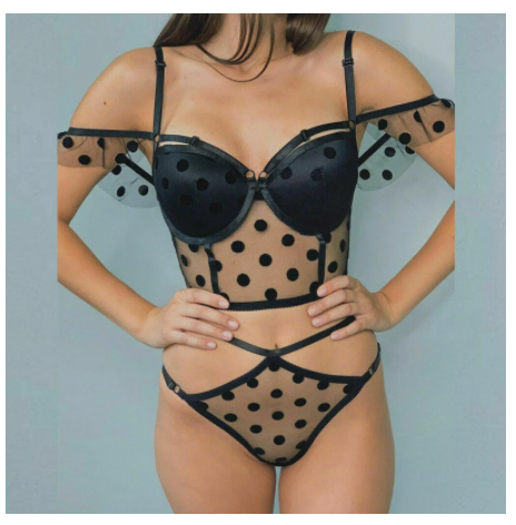 Women Sexy Bra Cropped Bustier Polka Dot Bra Top Tank Underwear Set