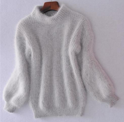 2 PCs White Mohair Thicken Turtleneck Sweater Autumn Winter Sweet Fashion Lantern Sleeve Casual Solid Color Pullover pull femme