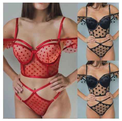 Women Sexy Bra Cropped Bustier Polka Dot Bra Top Tank Underwear Set