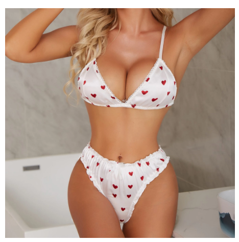 Sexy Love Heart Print Lingerie Set Underwear Women Bra Brief Set Sleepwear Pajamas Push Up Bra+high Waist Thong Panties Lenceria