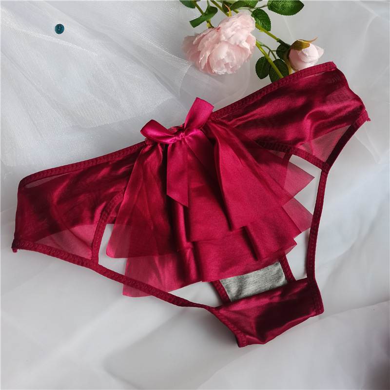 silky sexy after the cutout sheer women's panties thin breathable gloss texture bow trailing sex briefs