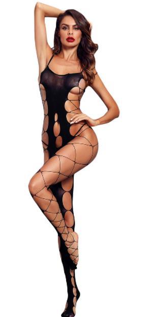 European and American sexy fishing net socks sexy silk stockings female black suspender hollowed out underwear Jumpsuit open file sexy underwear