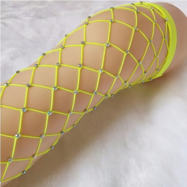 Cross border new hot drill big net socks sexy long tube fishing net socks European and American bottom socks color over knee hollow socks