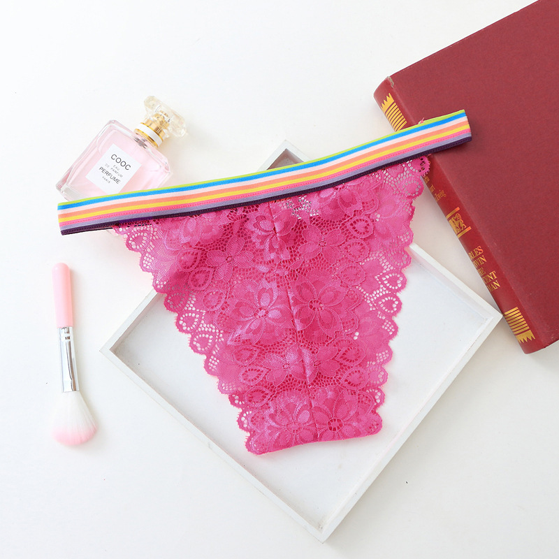 seven colors rainbow belt panties feminine erotic bikini cotton bottom crotch breathable lace seductive briefs