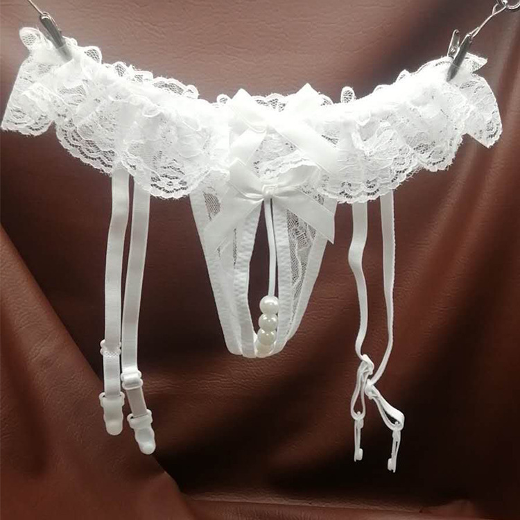 NEW SEXY LACE OPEN FREE LOW WAIST PEARL MASSAGE EROTIC PANTIES SUSPENDERS TRANSPARENT SEDUCTION T PANTS