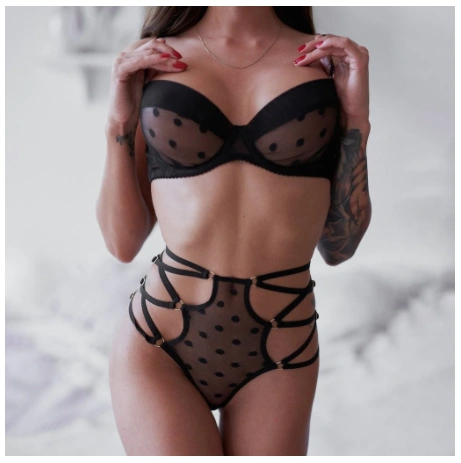 Lace Transparent Sexy Lingerie Women Push Up Underwear Set Sexy Sensual Lingerie Seamless Bra Panties Set Dot Print Underwear