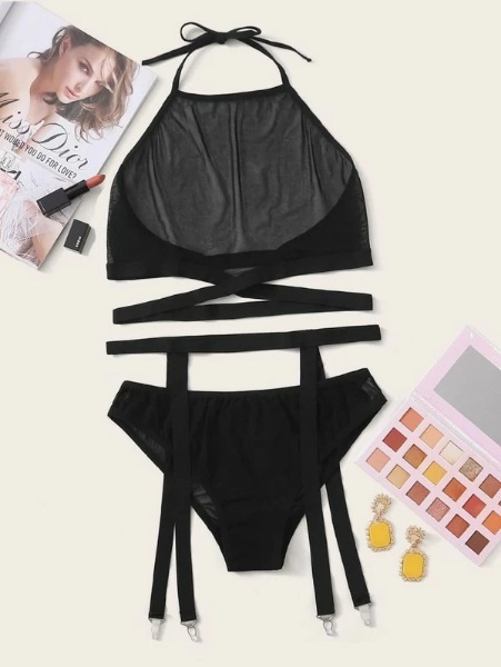 erotic underwear sexy bra panties garter belt bikini three-piece set