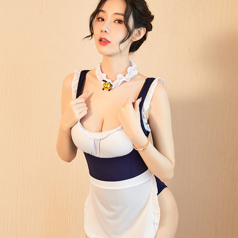 the new erotic underwear lotus leaf one-piece open file-free seduction beautiful back maid uniform