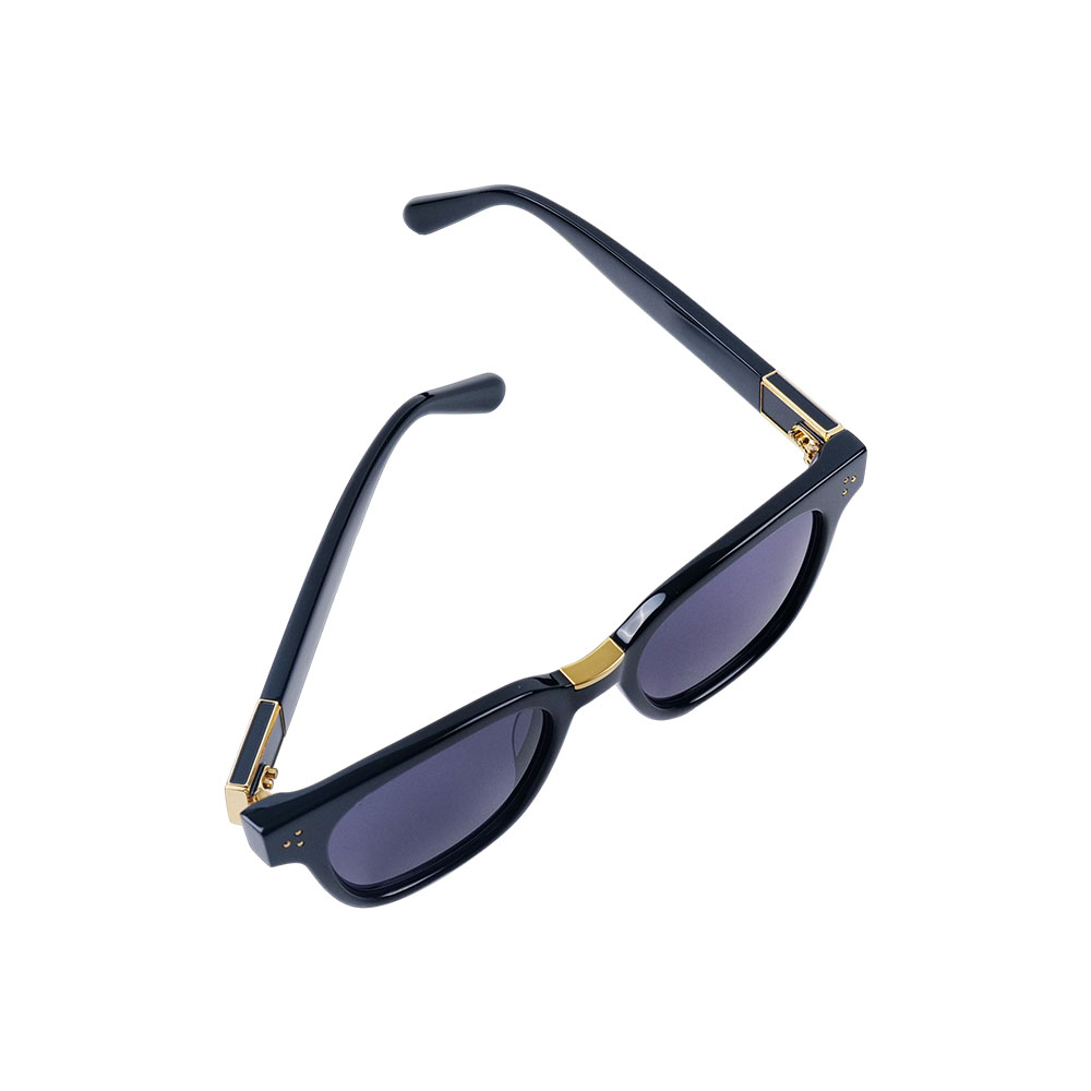 Square Sunglasses Black Acetate Frame with Rivet Detail