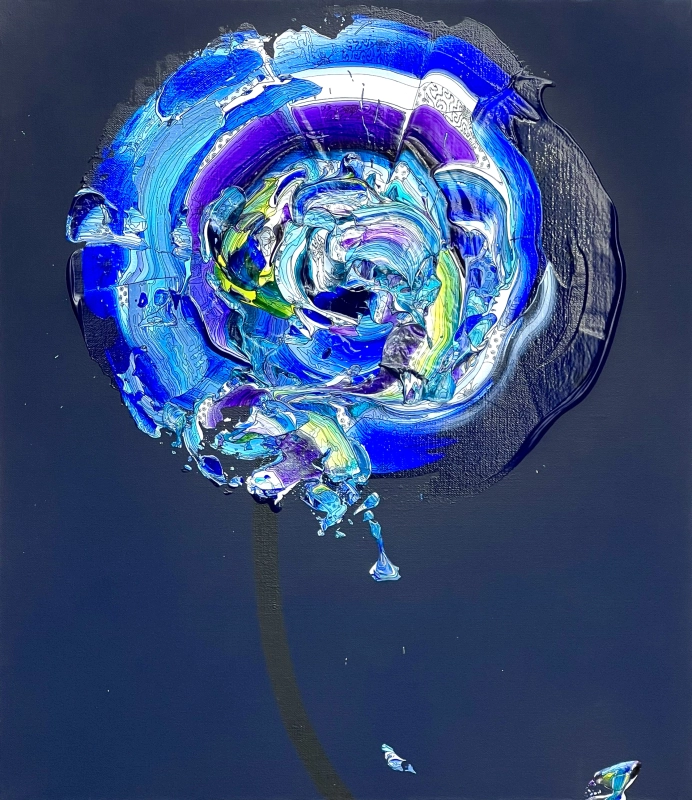 抽象之花 (海軍藍 x 藍色) / Abstract Single Flower (Navy x Blue)