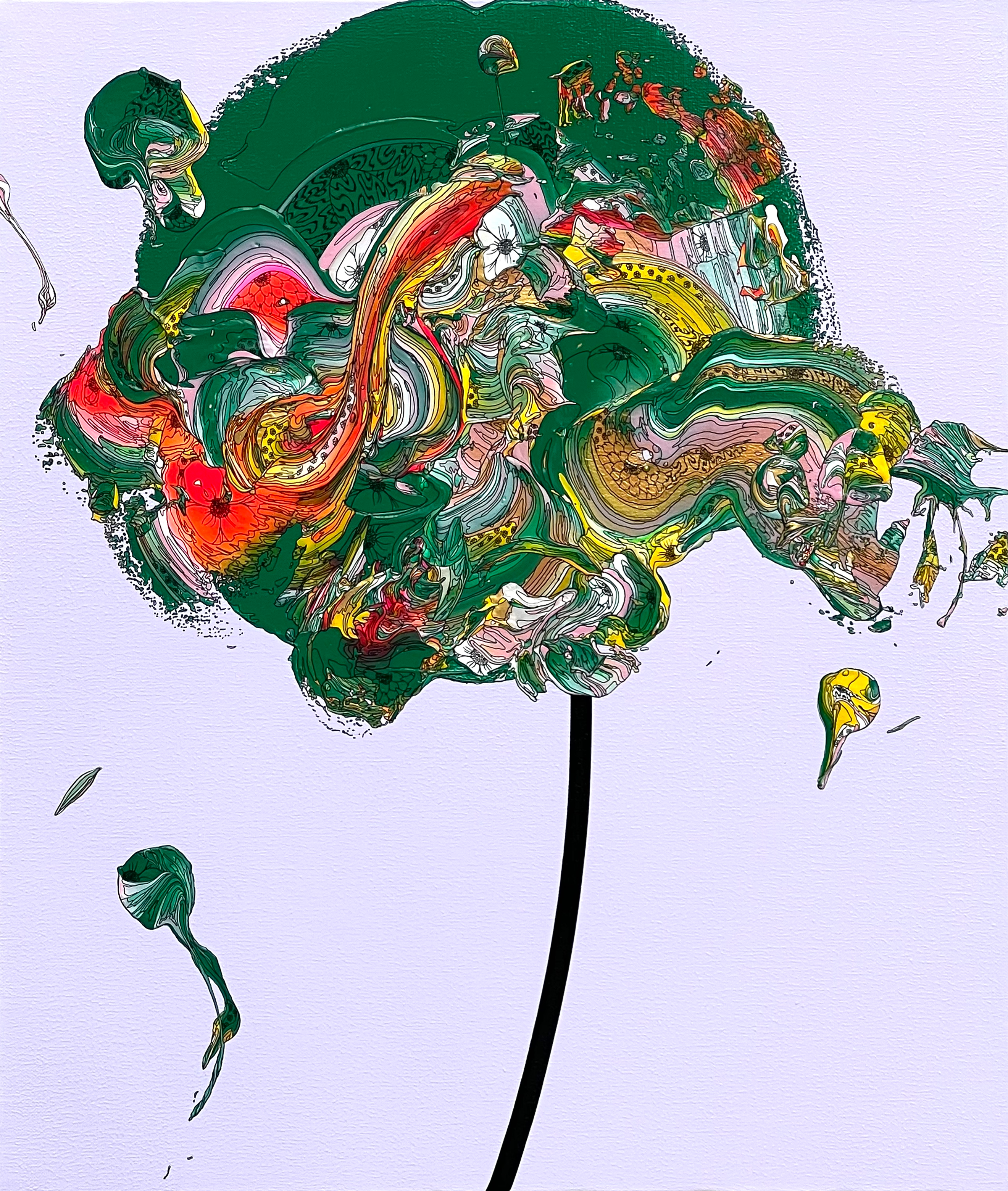 抽象之花 (淡紫色 x 綠色) / Abstract Single Flower (Pastel Purple x Green)